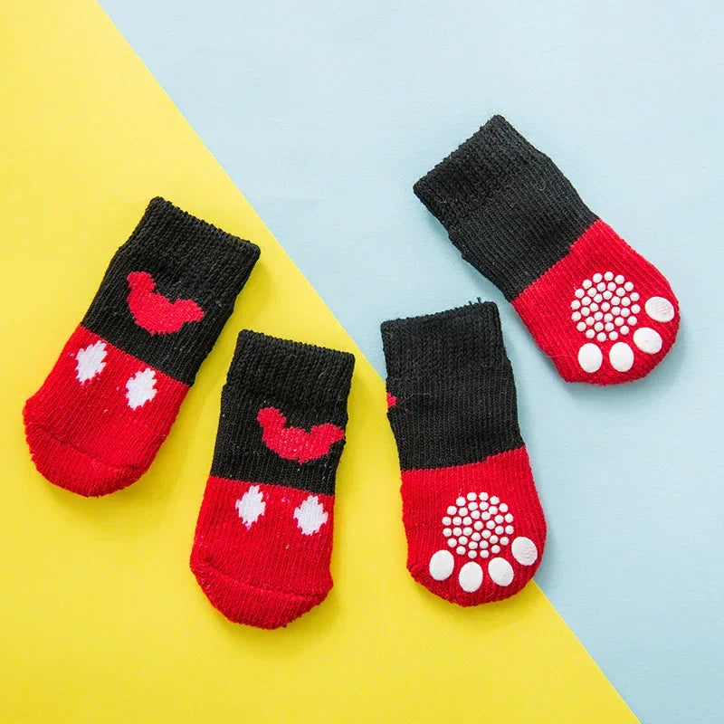4pcs Cute Cat Socks, Anti-Slip Paw Protector, Comfortable Cotton Knit Indoor Shoes for Small Cats, Autumn Winter Pet Footwear