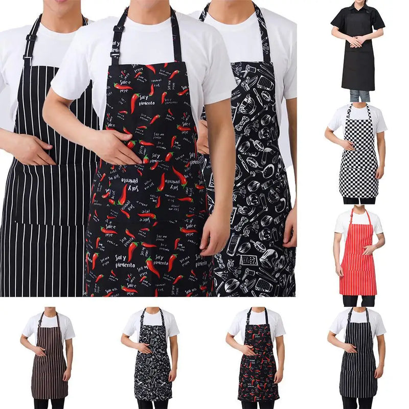 Kitchen Cooking Apron Chef Halterneck Apron With 2 Pockets Catering Sleeveless Aprons Men Woman BBQ Waiter Printing Apron
