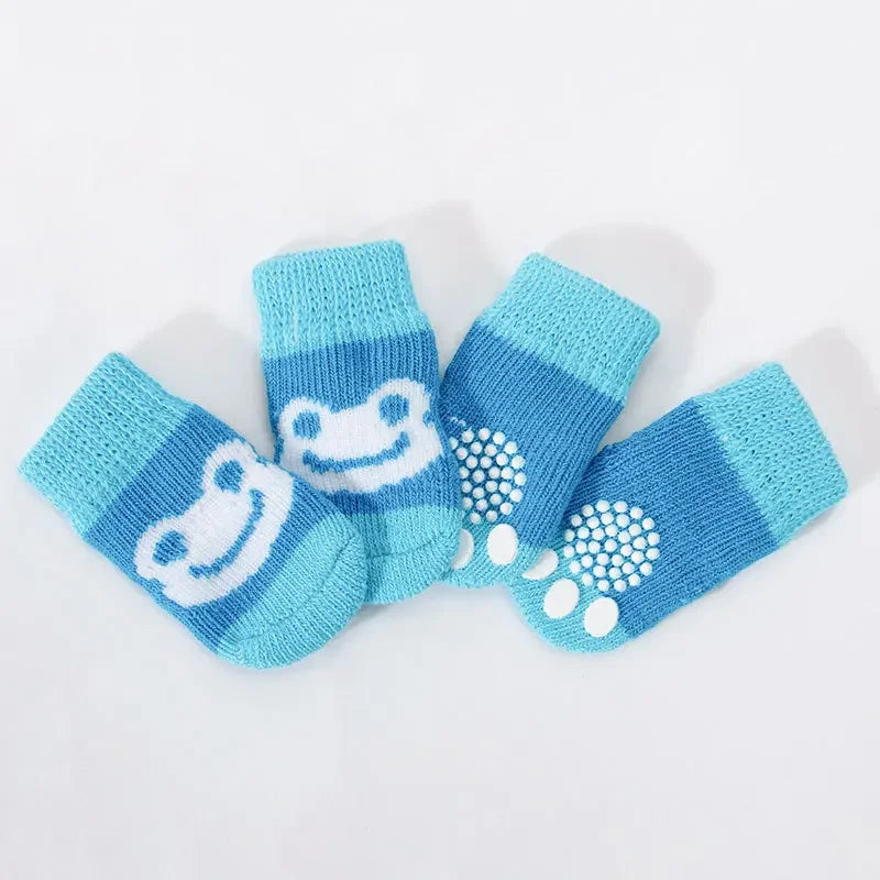 4pcs Cute Cat Socks, Anti-Slip Paw Protector, Comfortable Cotton Knit Indoor Shoes for Small Cats, Autumn Winter Pet Footwear