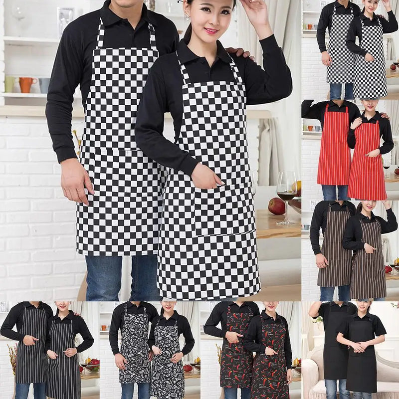 Kitchen Cooking Apron Chef Halterneck Apron With 2 Pockets Catering Sleeveless Aprons Men Woman BBQ Waiter Printing Apron