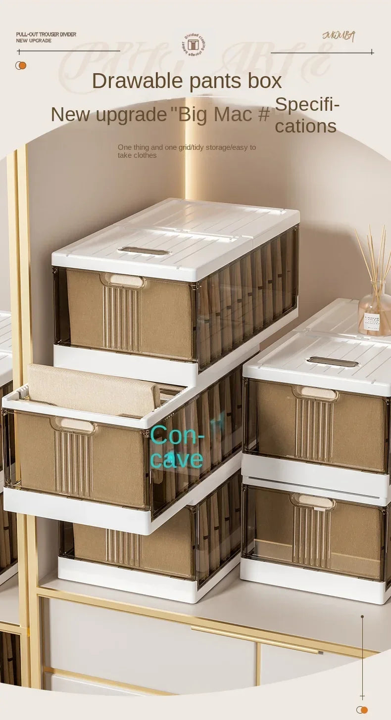 Plastic Wardrobe Clothes Organizer with Handle, Removable Dividers and Cover Stackable Foldable Closet Drawer Storage Box