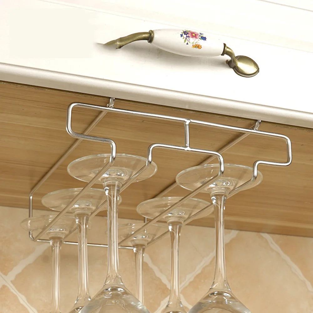 Kitchen Decorative Cabinet Goblet Bar Storage Shelf Hanging Rack Stemware Holder Wine Glass Rack Cup Hanger