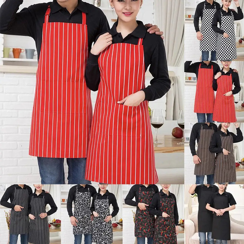 Kitchen Cooking Apron Chef Halterneck Apron With 2 Pockets Catering Sleeveless Aprons Men Woman BBQ Waiter Printing Apron