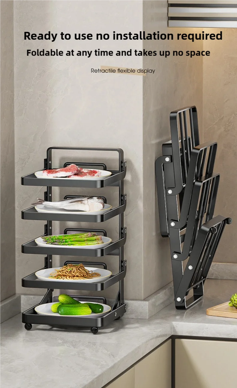 Kitchen Folding Side Dish Rack Cooking Plate Tray Organizer Counter Expandable Microwave Shelf Foldable Food Storage Shelves