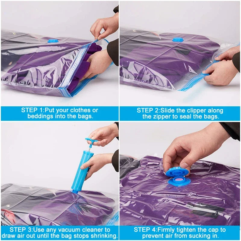 8/5/3PCS Vacuum Storage Bags Compression Pack Vacuum Bag for Down Storing Clothes Bedding Blanket Space Save Travel BagOrganizer