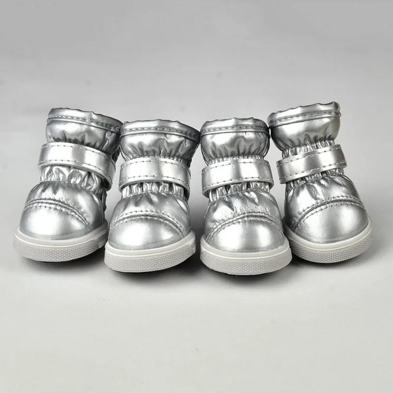4 Pcs/Sets Winter Dog Waterproof Rain Shoes For Small Dogs Warm Fleece Puppy Pet Shoes Dog Snow Boots Chihuahua Yorkie Teddy Sho