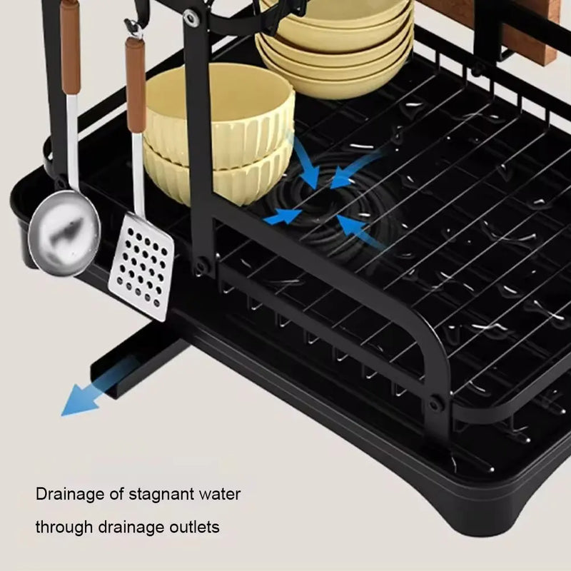 2025 NEW 2-layer countertop tableware storage rack drain plate bowl dish drain rack kitchen dish drain rack with drain rack