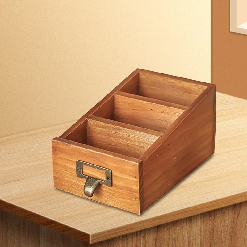 Wooden Desktop Organizer Case Durable Compact Portable Remote Control Caddy Holder for Desktop Office Countertop Bedroom Vanity
