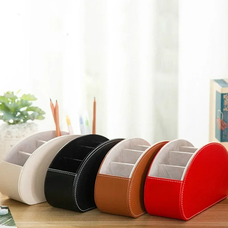5 Grid Pu Leather Organizer Remote Control Phone And Tv Holder Desk Storage Box Cosmetics Brush