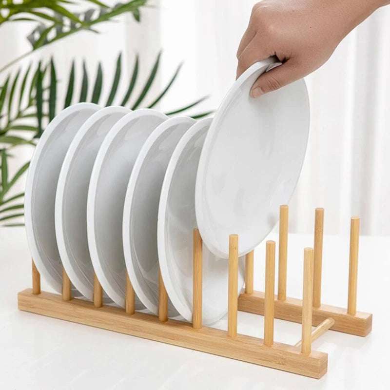 Bamboo Dish Drying Rack Utensil Holder Collapsible Wooden Dish Drainer Rack 2-Tier Folding Drying Holder for Kitchen Counter