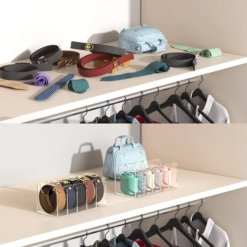 5/8 Grid Clear Acrylic Belt Organizer for Closet,Assemble Belt Storage Box Display Case for Tie Bow Tie Women Men Belt Holder
