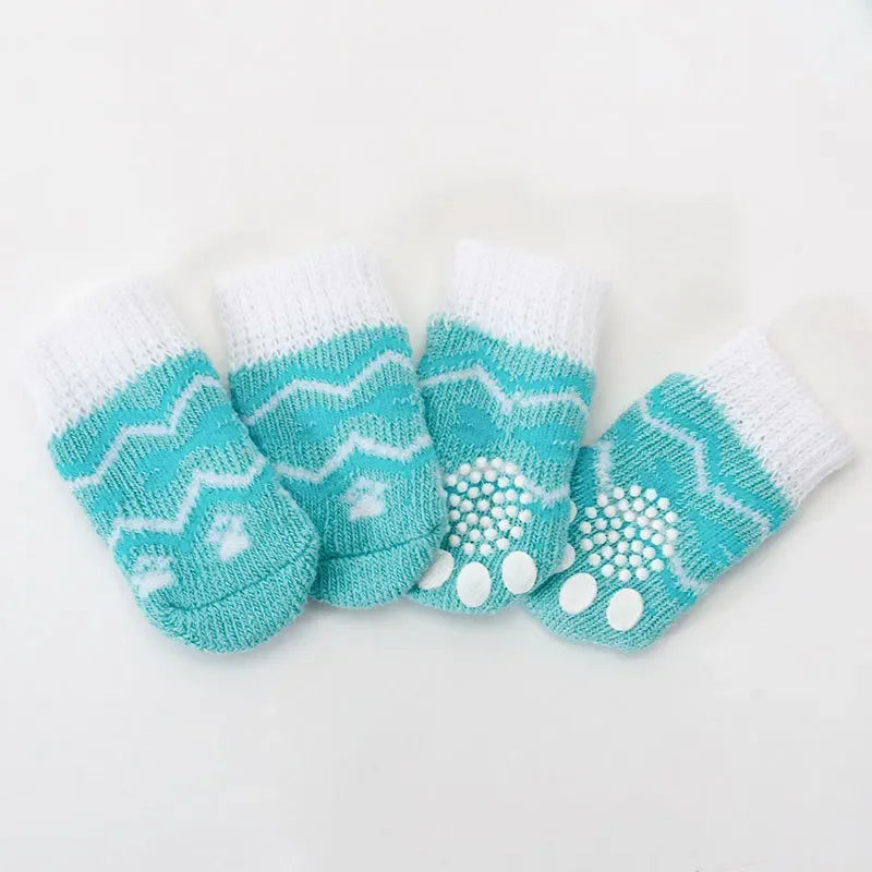 4pcs Cute Cat Socks, Anti-Slip Paw Protector, Comfortable Cotton Knit Indoor Shoes for Small Cats, Autumn Winter Pet Footwear