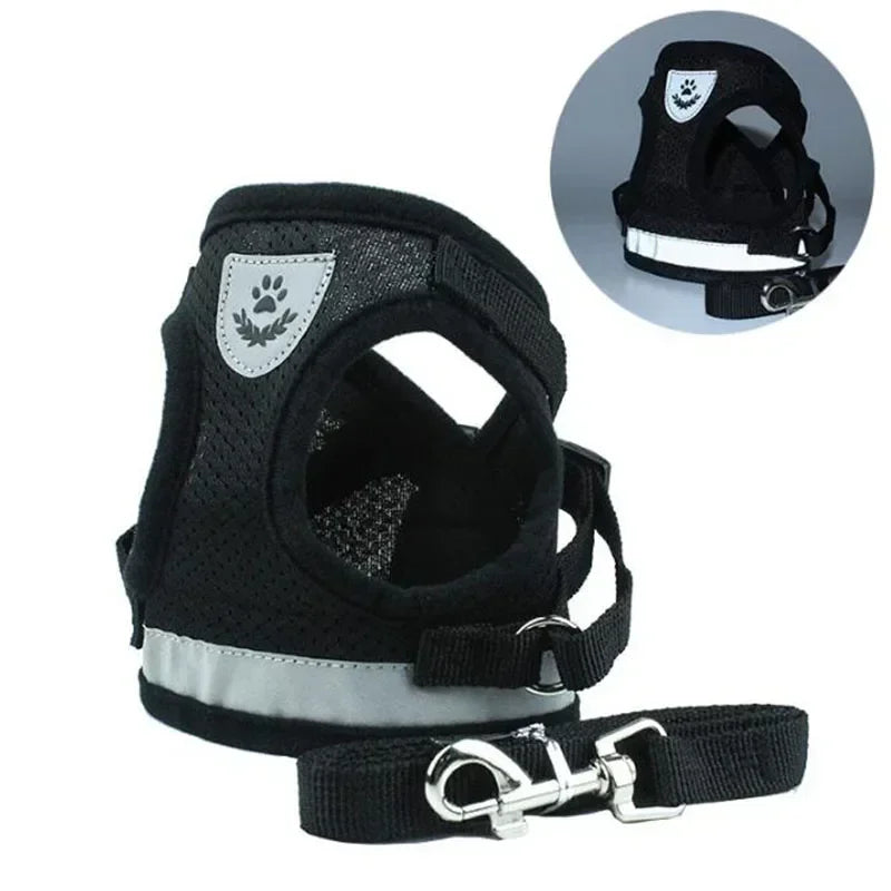 Coleira-Colete Peitoral Ajustável Colete de Malha para Cães com Guia de Tração XS/P/M/G/GG