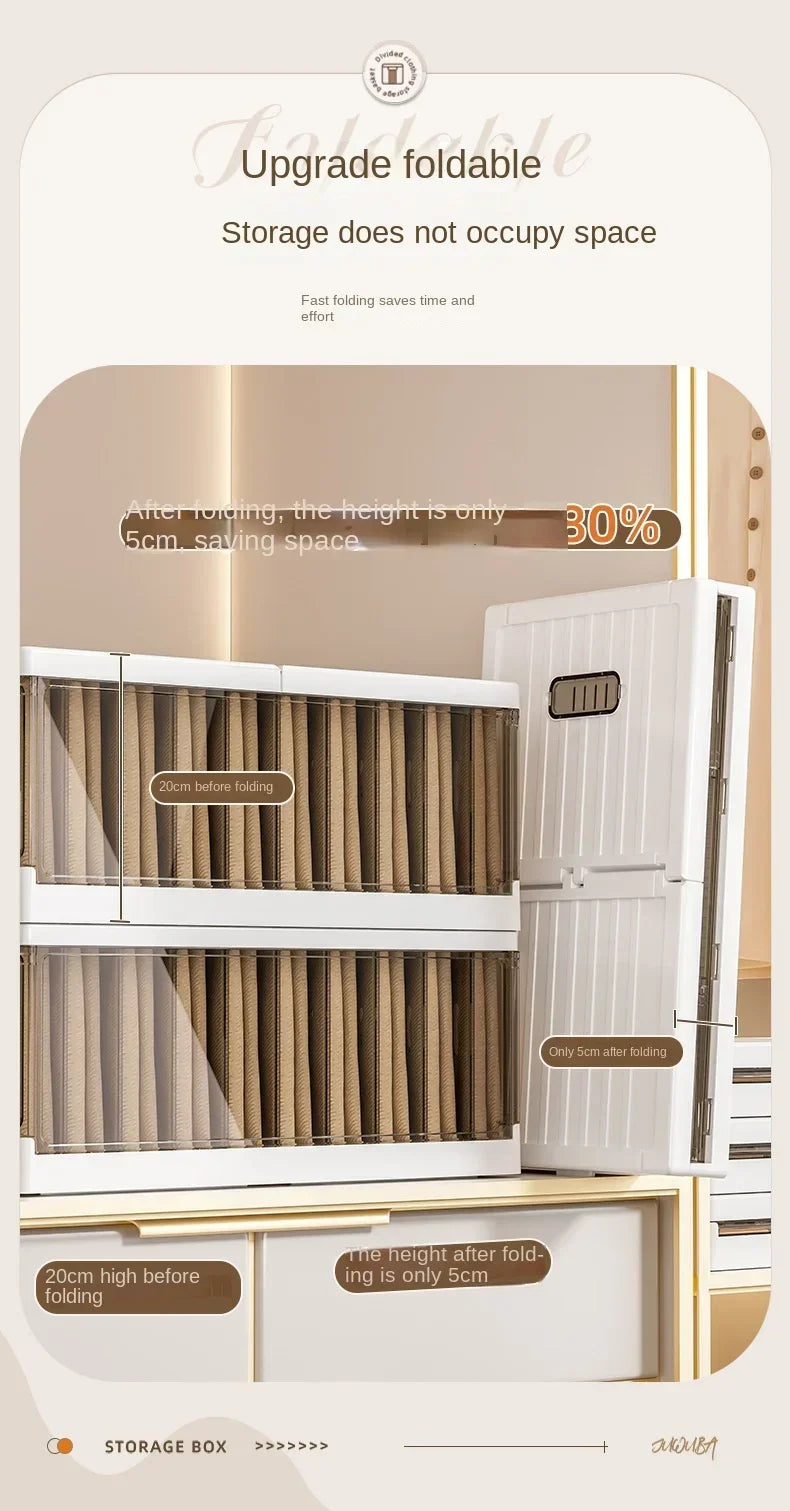 Plastic Wardrobe Clothes Organizer with Handle, Removable Dividers and Cover Stackable Foldable Closet Drawer Storage Box