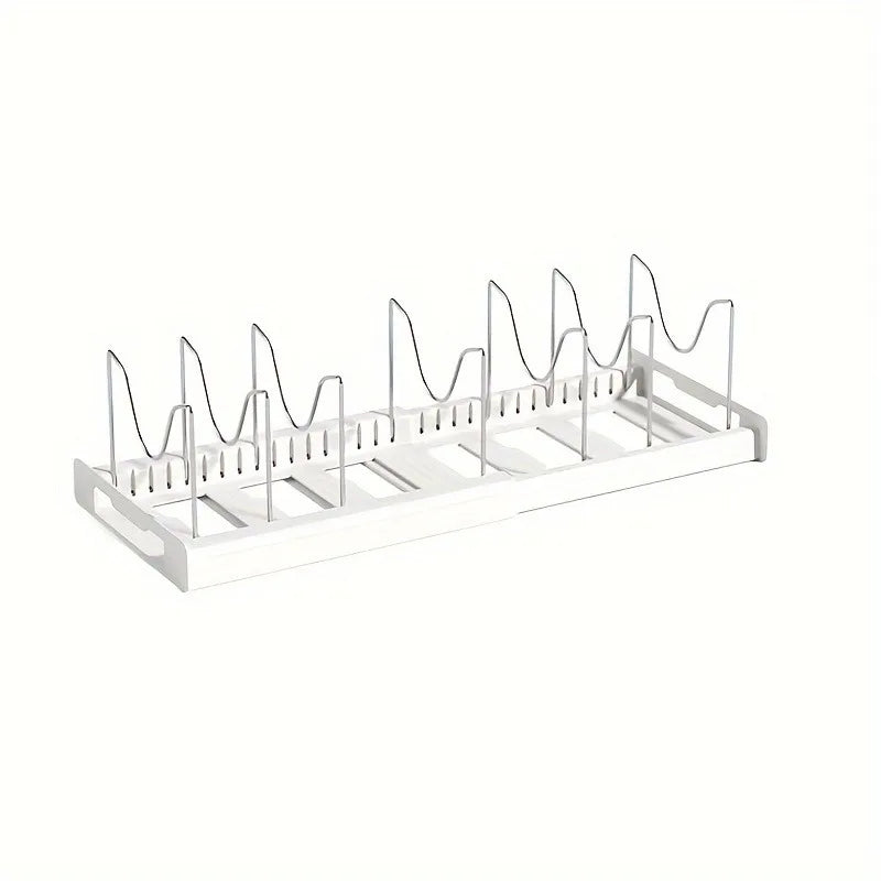 Sistema Organizador de Panelas Expansível para Armário de Cozinha, Divisor Ajustável, Solução Inteligente de Armazenamento Multiuso para Panelas, Frigideiras e Tampas