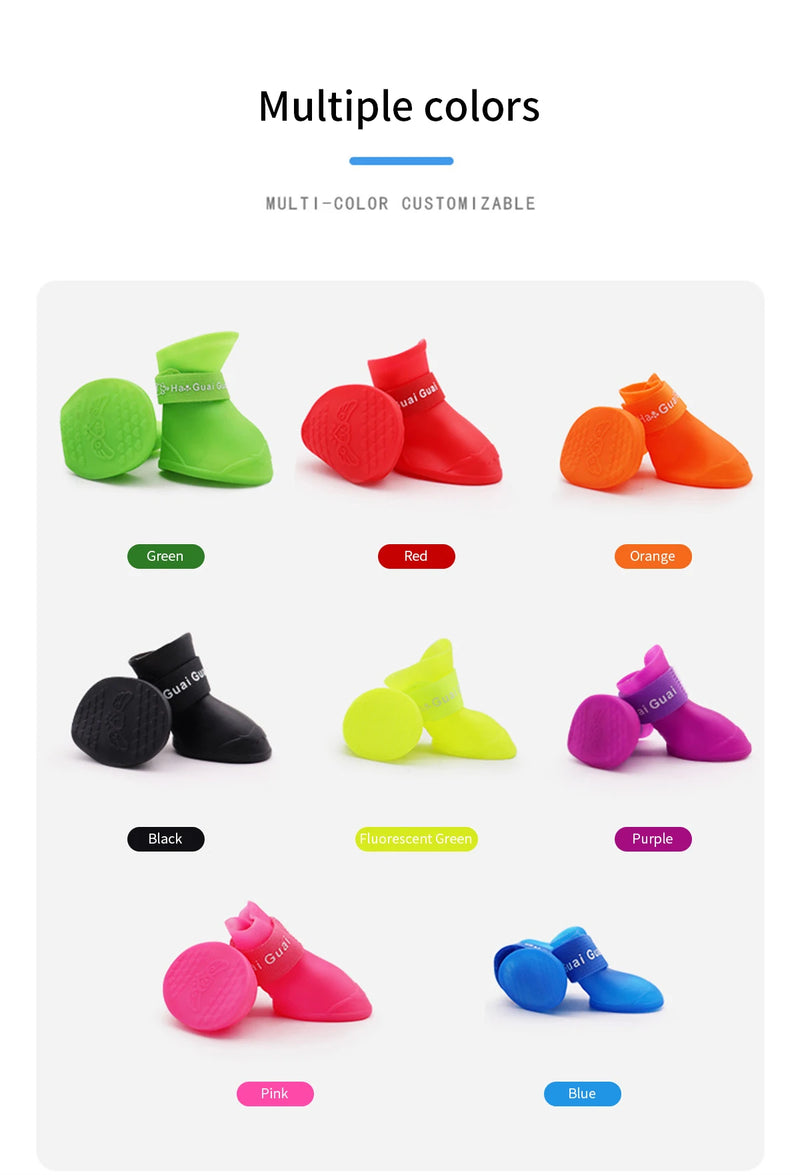 4Pcs Small Medium Large Dogs Cats Outdoor Shoe Dog Ankle Boots Pet WaterProof Rainshoe Anti-slip Rubber Boot Pet Accessories