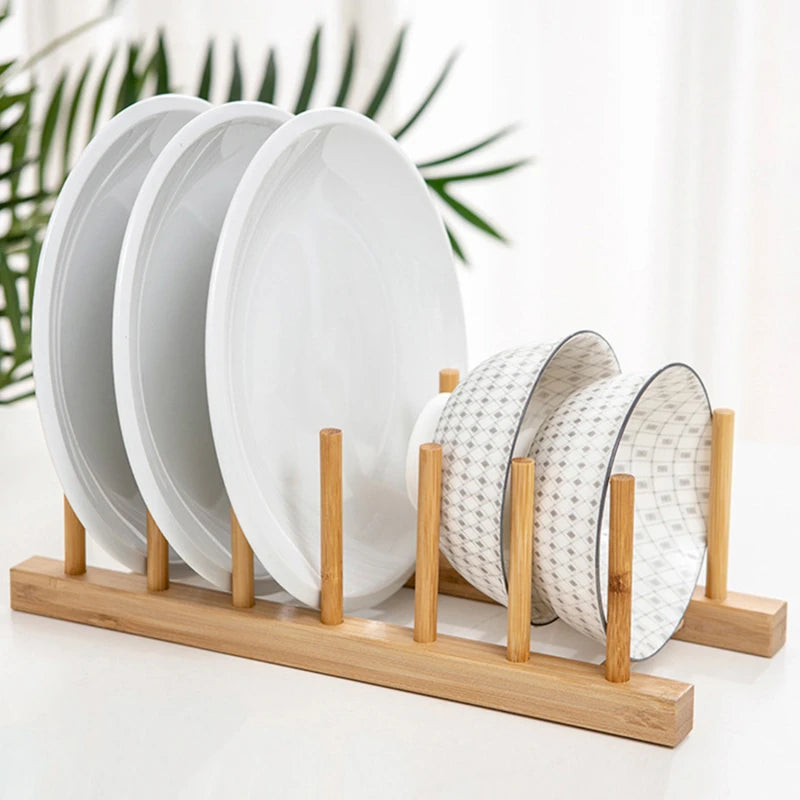 Bamboo Dish Drying Rack Utensil Holder Collapsible Wooden Dish Drainer Rack 2-Tier Folding Drying Holder for Kitchen Counter