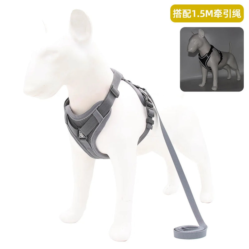 Guia Coleira com Peitoral para Cães Gatos, Respirável à Prova de Fugas, Ideal para Caminhadas ao Ar Livre, Fácil Controle, Reflexiva Noturna
