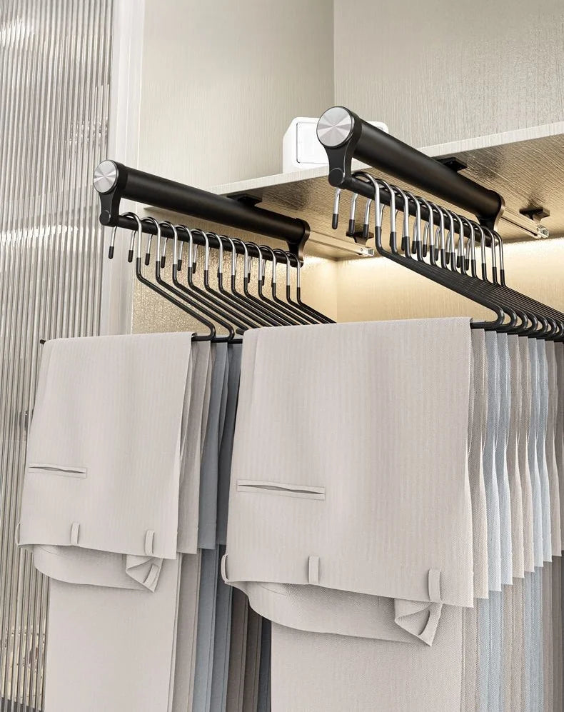 Armoire Dress Rack Trousers Hanger Wardrobe Slide Rail Clothing Holder Cupboard Clothes Storage Racks Push Pull Pants Shelves