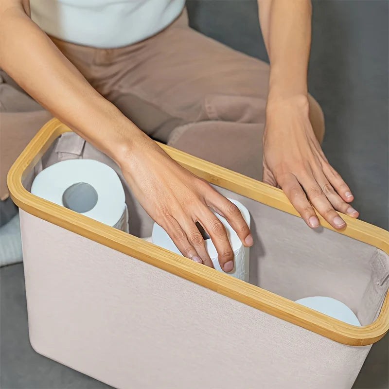 Foldable Toilet Paper Storage Basket with Lid Handle Waterproof Toilet Paper Holder Stand Bathroom Organizer Cabinet Container
