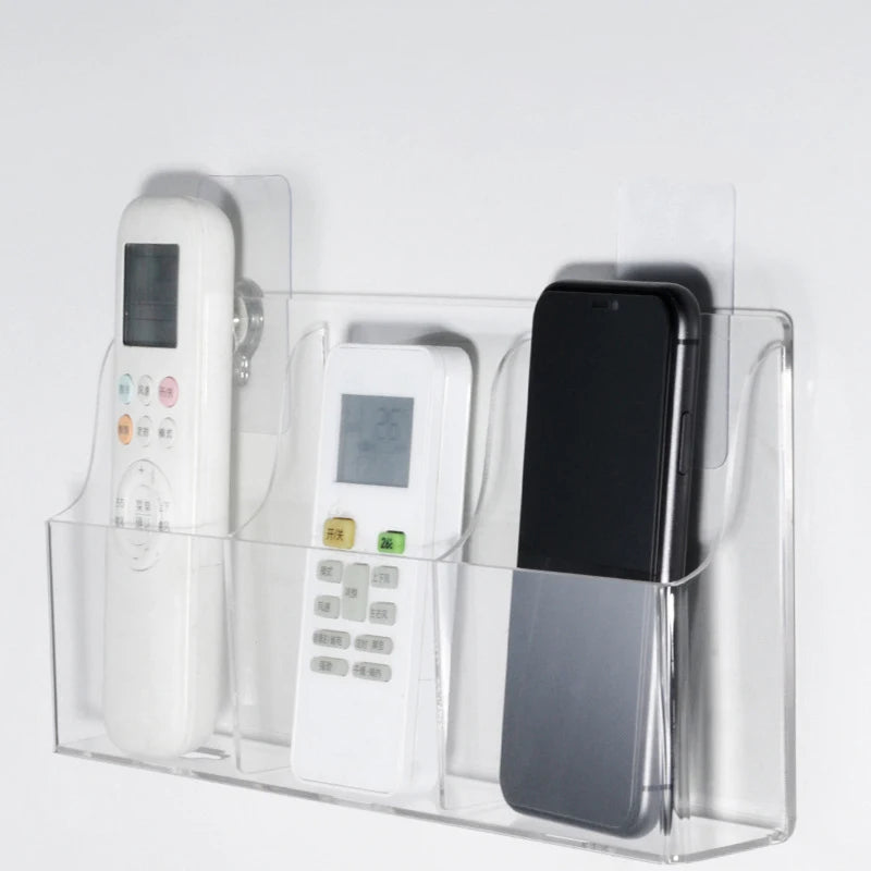 Acrylic TV Air Conditioner Remote Control Holder 1/4 Case Wall Mount Storage Box for Home