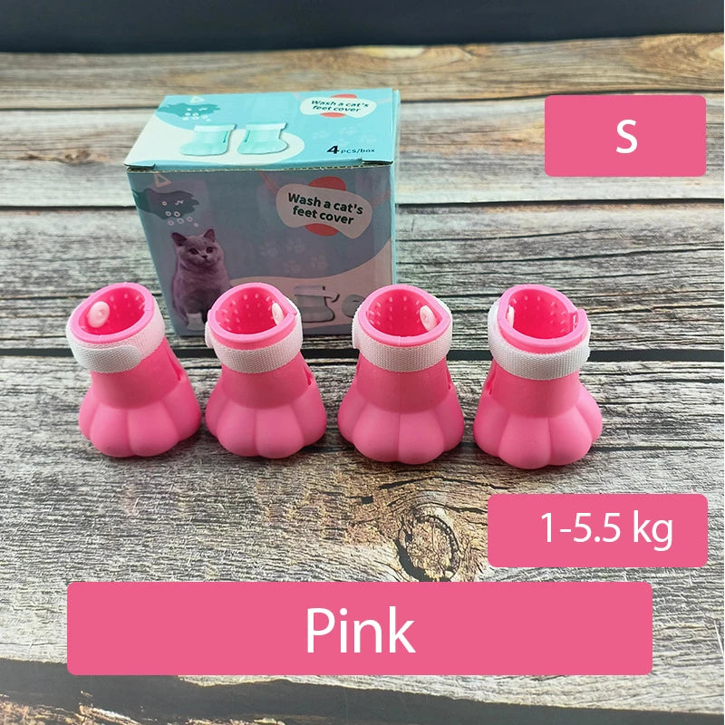 Cat Claw Protector Bath Feeding Bathing Shoes Foot Cover Anti-Scratch for Cats Pet Grooming Silicone Paw Nail Cover Boots