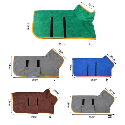 Pet Robe Coat with Secure Fit Super Absorbent Microfiber Dog Bathrobe Towel Wrap for Small Medium Pets Adjustable Waist for Dogs