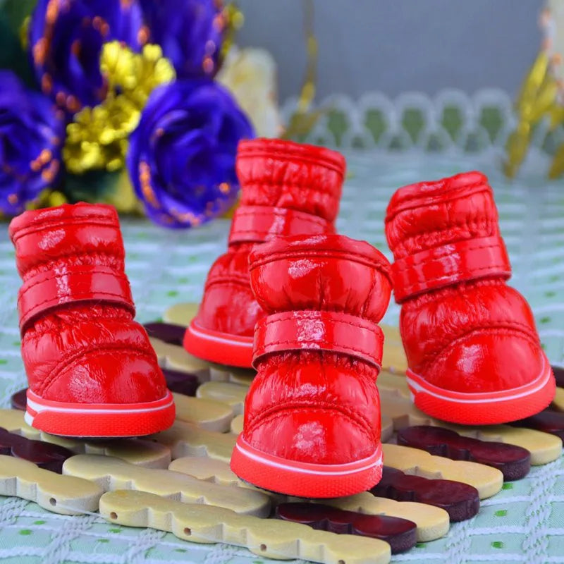 4 Pcs/Sets Winter Dog Waterproof Rain Shoes For Small Dogs Warm Fleece Puppy Pet Shoes Dog Snow Boots Chihuahua Yorkie Teddy Sho