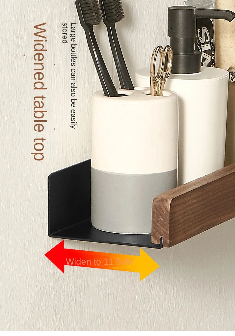 Bathroom Shelf，No punch storage rack，Solid Wood bathroom shelves ，Punch-Free Wooden Shelf Wall-Mounted Shower，Toilet Organizer