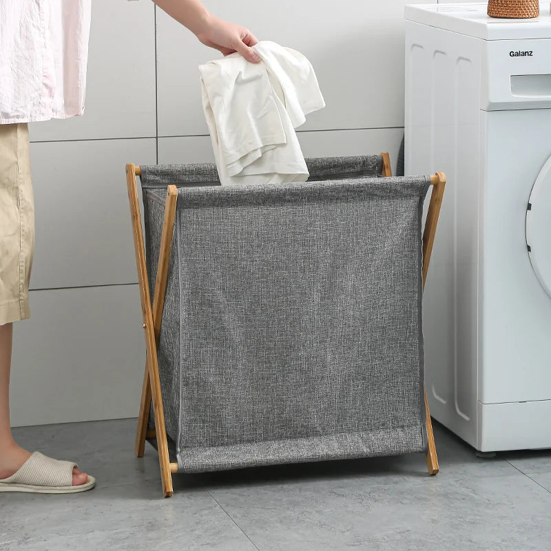 1 PC Laundry Hamper Foldable Bamboo Laundry Basket Large Capacity Washing Bin Household Japanese-style Dirty Clothes Basket