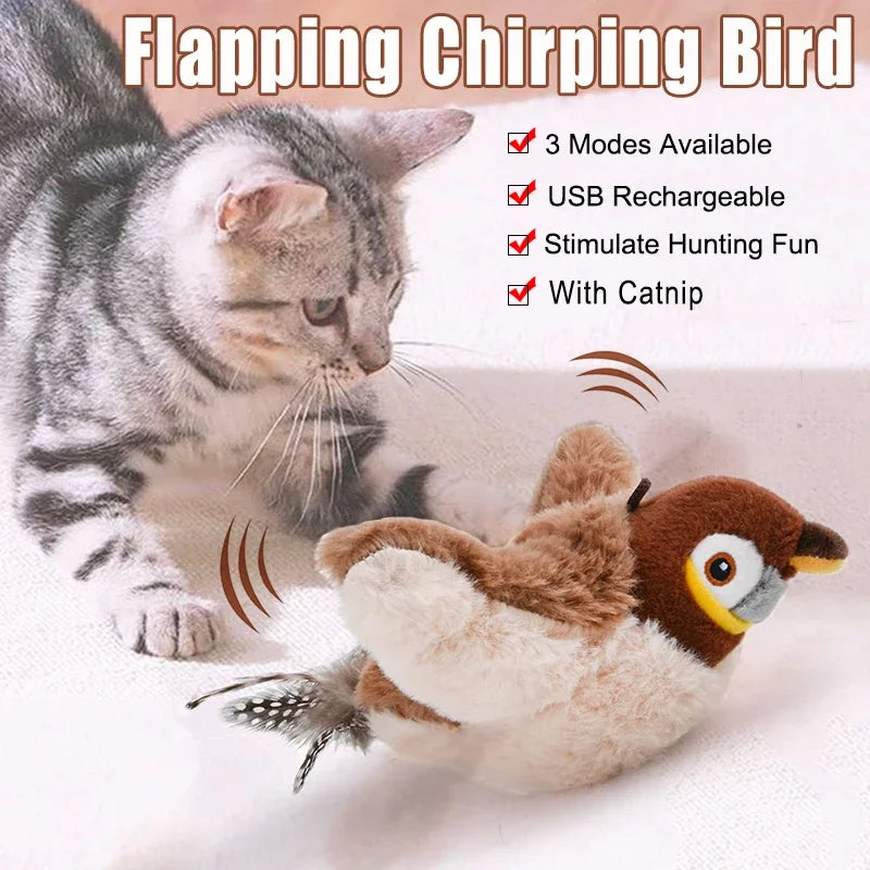 Hot Cat Interactive Toys Catnip Electric Pat Bird (with Catnip) Dog Cats Touch-Activated Squeaky Plush Toy Pet USB Rechargeable