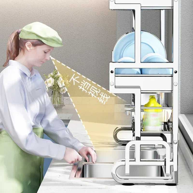 304 Stainless Steel Kitchen Shelf Above The Sink Dish Drainer Multifunctional Dish Drying Rack Drainage Ventile Cutlery Organize