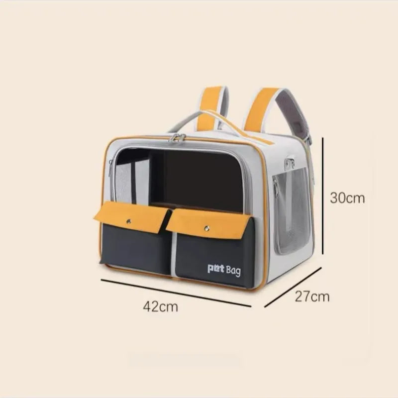Portable Pet Carrier Backpack for Cats & Small Dogs, Travel-Friendly Cat Cage Bag with Adjustable Shoulder Strap & Pull Handle,