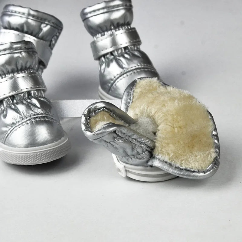4 Pcs/Sets Winter Dog Waterproof Rain Shoes For Small Dogs Warm Fleece Puppy Pet Shoes Dog Snow Boots Chihuahua Yorkie Teddy Sho