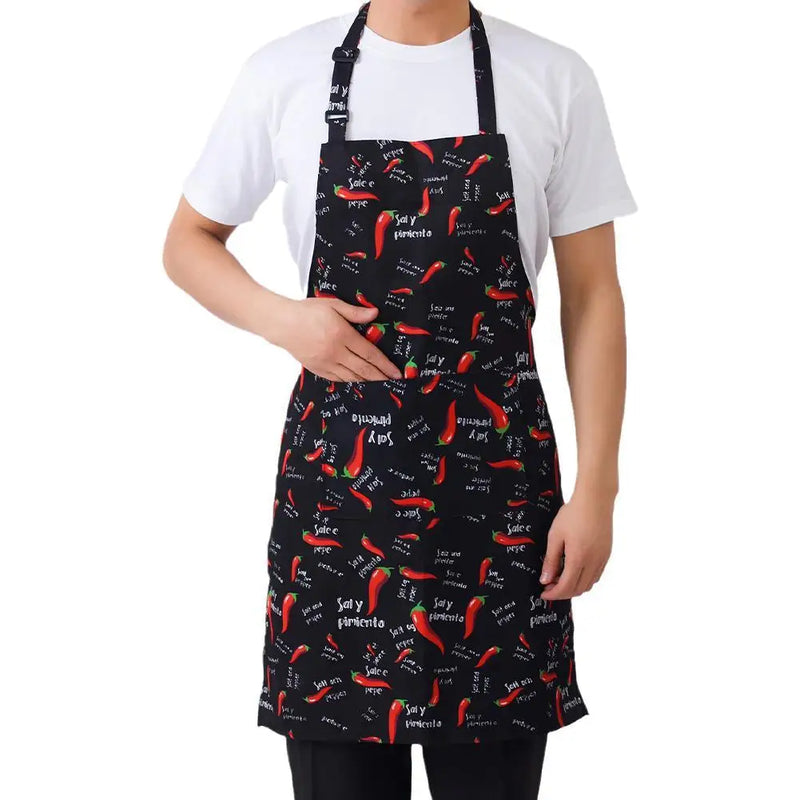 Kitchen Cooking Apron Chef Halterneck Apron With 2 Pockets Catering Sleeveless Aprons Men Woman BBQ Waiter Printing Apron