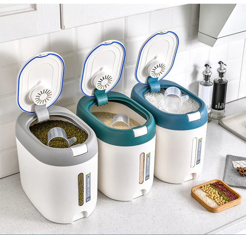 5KG Metering Household Kitchen Rice Bucket Grains Storage Box Food Container Insect-Proof Flour Sealed Jar Cans Organizer