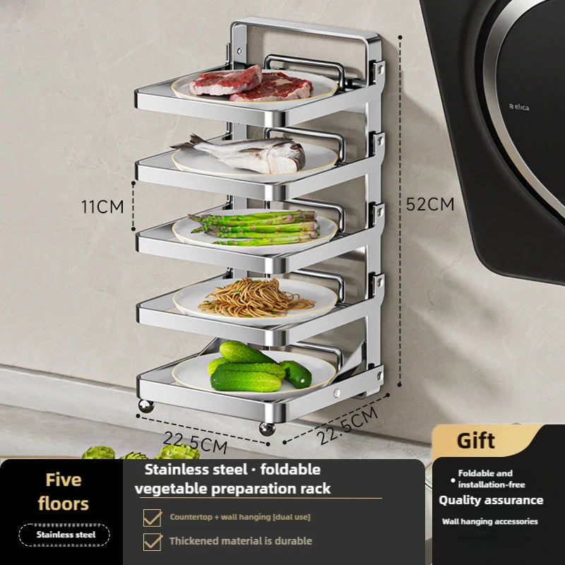 Kitchen Folding Side Dish Rack Cooking Plate Tray Organizer Counter Expandable Microwave Shelf Foldable Food Storage Shelves