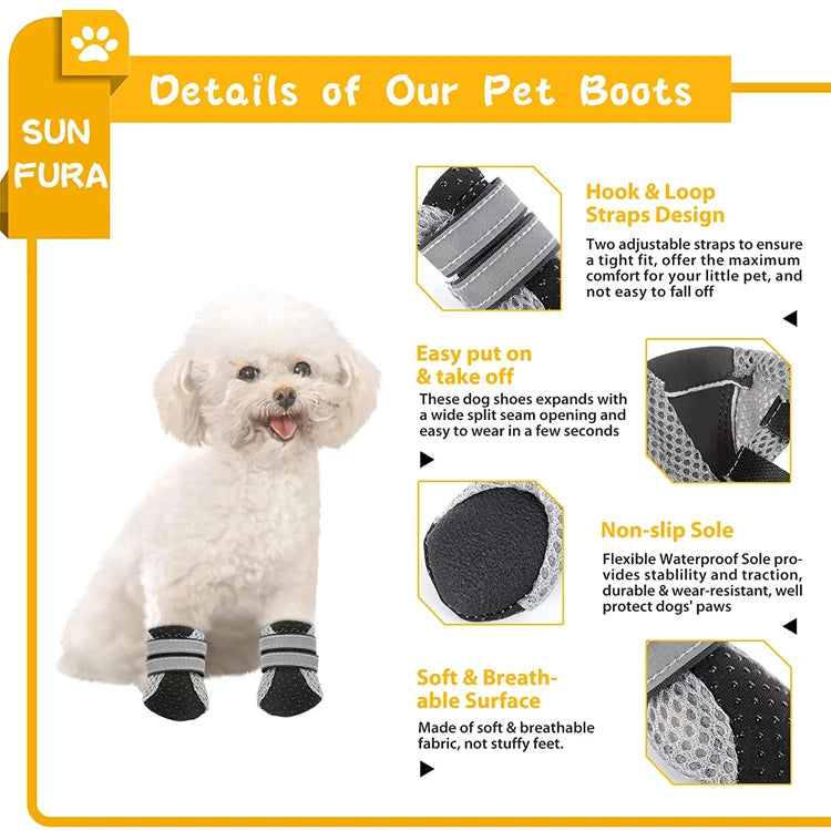 Breathable Pet Dog Shoes Waterproof Outdoor Walking Net Soft Summer Pet Shoes Night Safe Reflective Boots For Small Medium Dogs