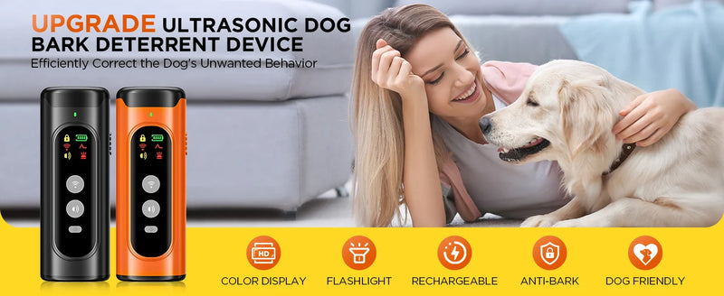 ABQP Ultrasonic Dog Repeller 50FT Range Dog Bark Deterrent Device Anti-Bark Device for Dog Training With LED Flashlight
