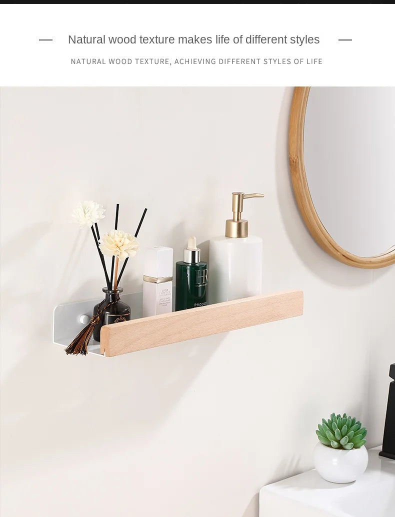 Bathroom Storage Shelves，Wooden bathroom Rack Wall-Mounted Punch-Free, Seasoning Board shower Storage Rack，bath shelf organizer