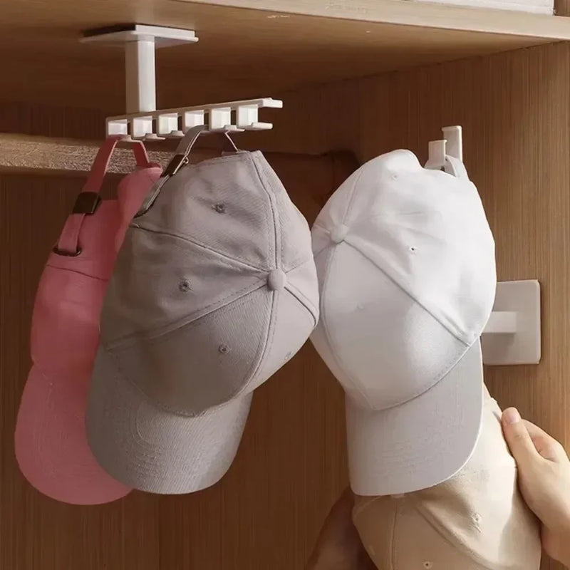 HOT 6 Hooks Hat Holder Shaped Baseball Cap Storage Rack Wall Mount Belt Multifunctional Storage Without Punching Economic Hook