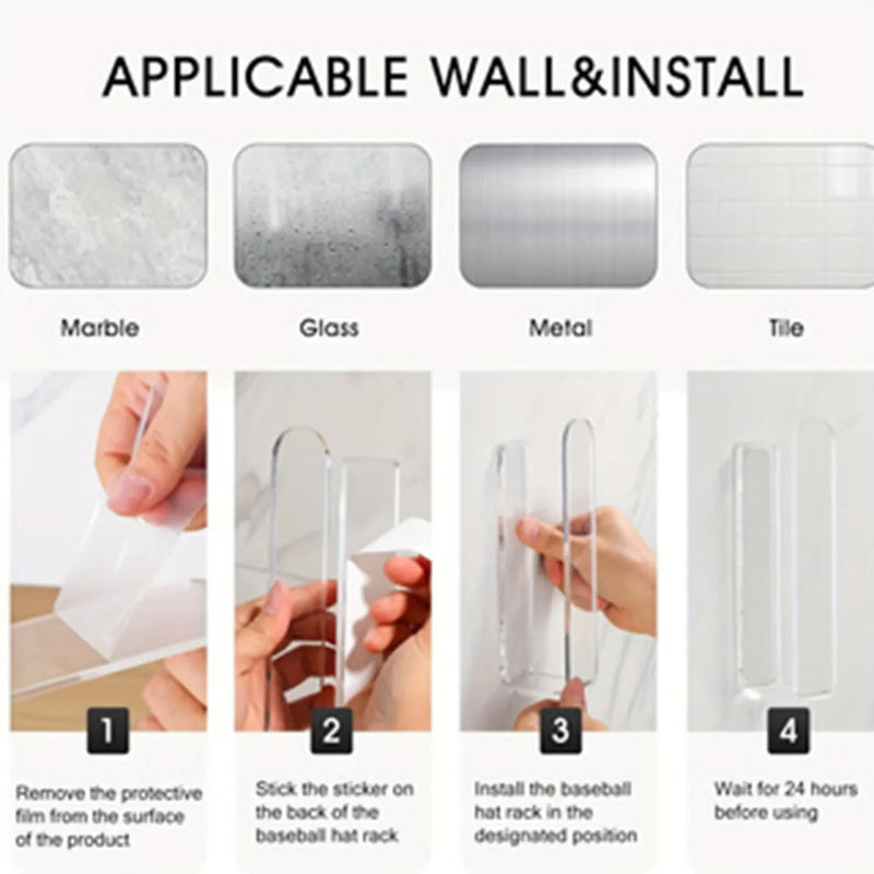 Hat Display Storage Rack Acrylic Baseball Cap Storage Bag Glued Baseball Cap Racks Wall Mounted L-Shape Baseball Cap Racks