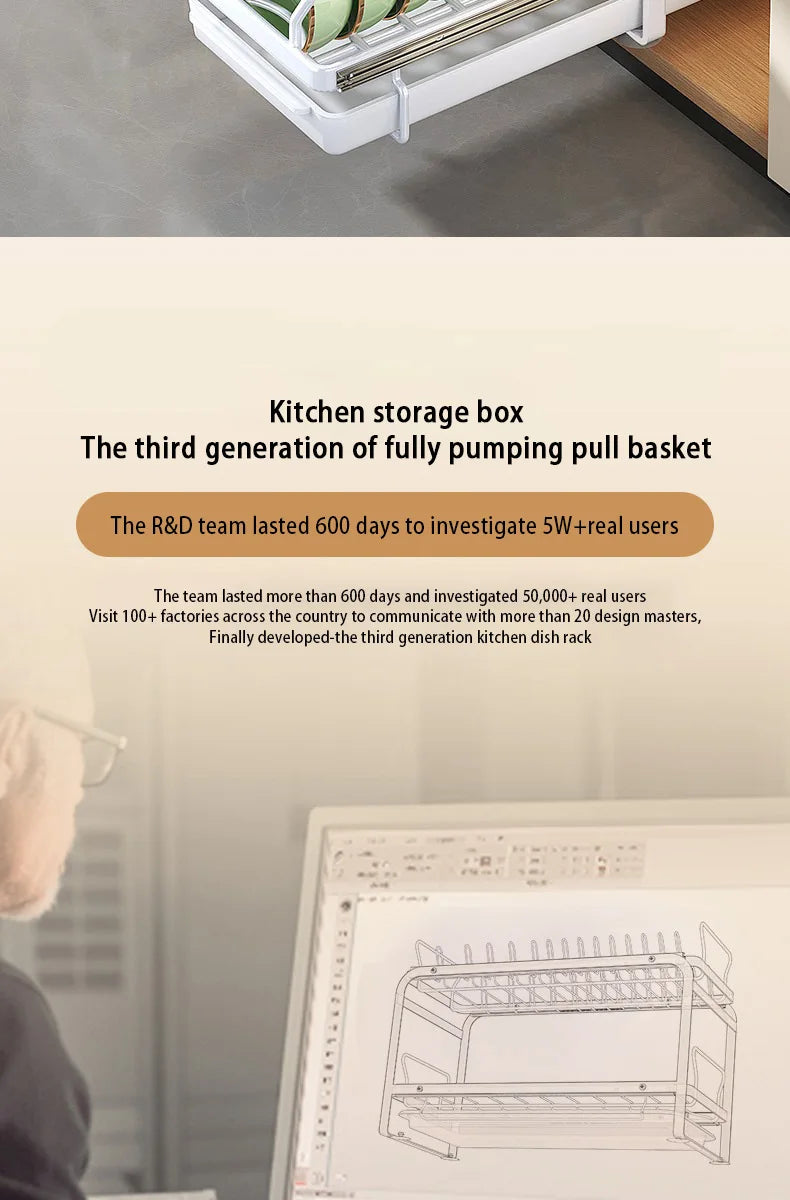 Kitchen Pull-out Dish Bowl Drainer Storage Rack Countertop Sink Cabinet Tableware Built-in Organizer Holder Cupboard Plates Rack