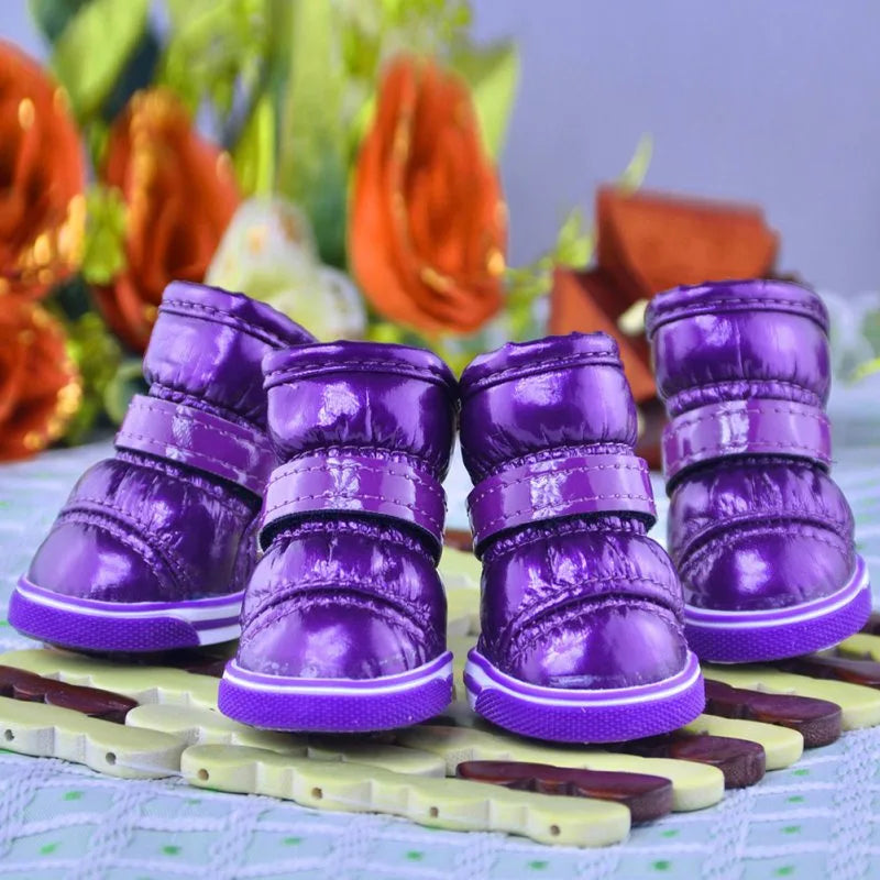 4 Pcs/Sets Winter Dog Waterproof Rain Shoes For Small Dogs Warm Fleece Puppy Pet Shoes Dog Snow Boots Chihuahua Yorkie Teddy Sho