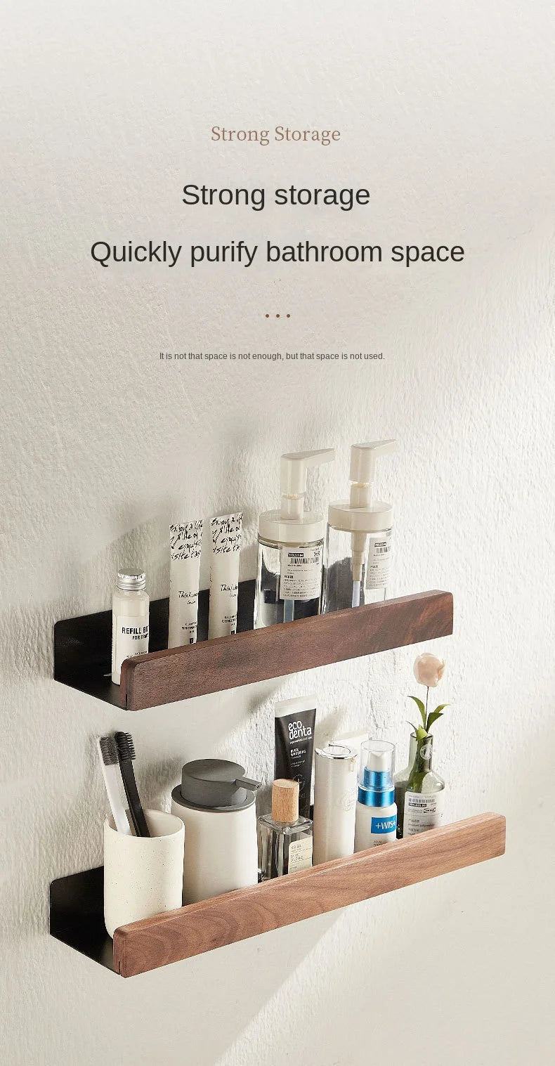 Bathroom Shelf，No punch storage rack，Solid Wood bathroom shelves ，Punch-Free Wooden Shelf Wall-Mounted Shower，Toilet Organizer
