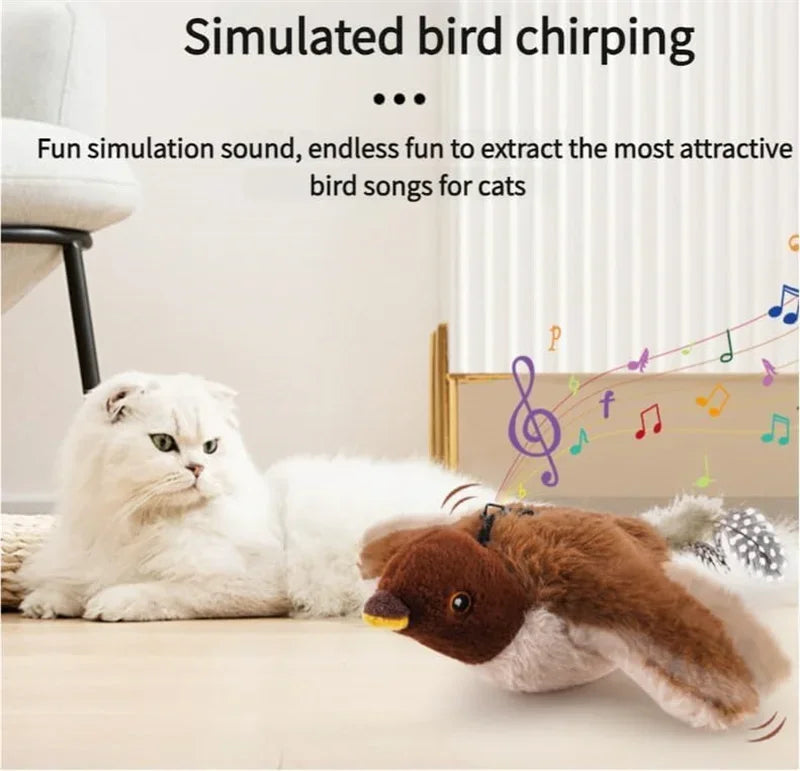 Hot Cat Interactive Toys Catnip Electric Pat Bird (with Catnip) Dog Cats Touch-Activated Squeaky Plush Toy Pet USB Rechargeable