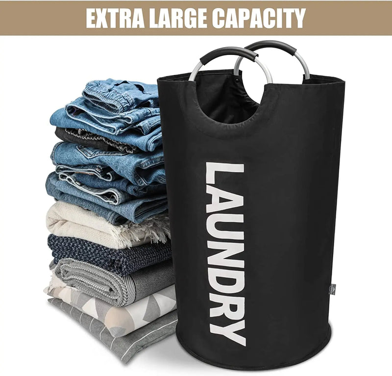 90L Black Large Laundry Basket, Collapsible Laundry Bag, Freestanding Tall Clothes Hamper, Foldable Washing Bin Storage Bag