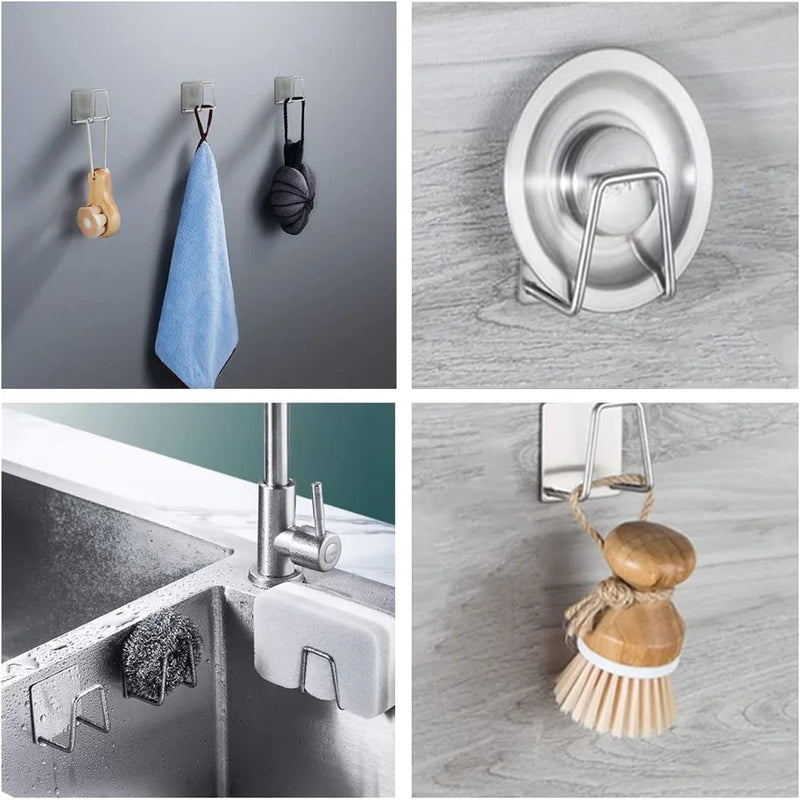 Wall Hooks Kitchen Organizer Sponges Cleaning Brush Self-Adhesive Drain Drying Rack Toilet Bathroom Accessories Storage Holder