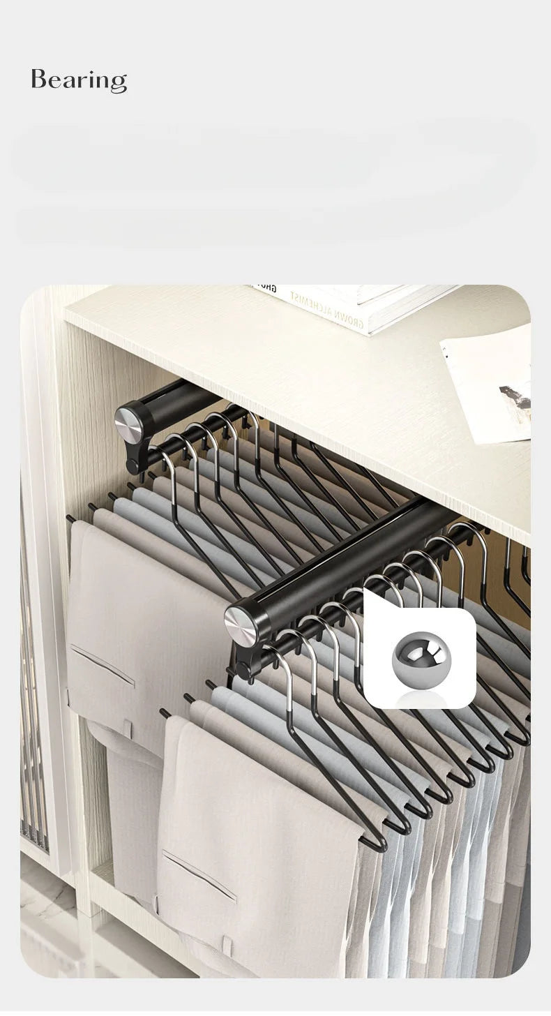Armoire Dress Rack Trousers Hanger Wardrobe Slide Rail Clothing Holder Cupboard Clothes Storage Racks Push Pull Pants Shelves
