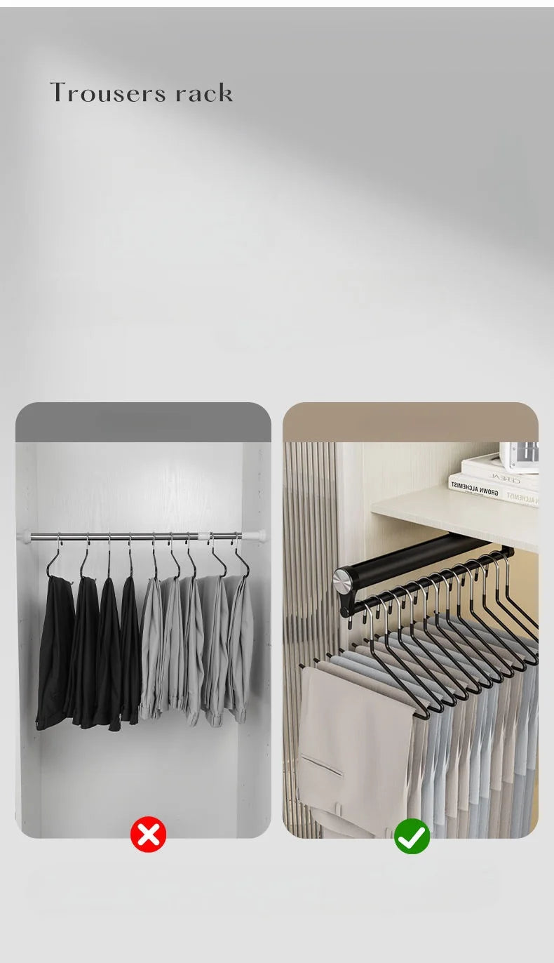 Armoire Dress Rack Trousers Hanger Wardrobe Slide Rail Clothing Holder Cupboard Clothes Storage Racks Push Pull Pants Shelves